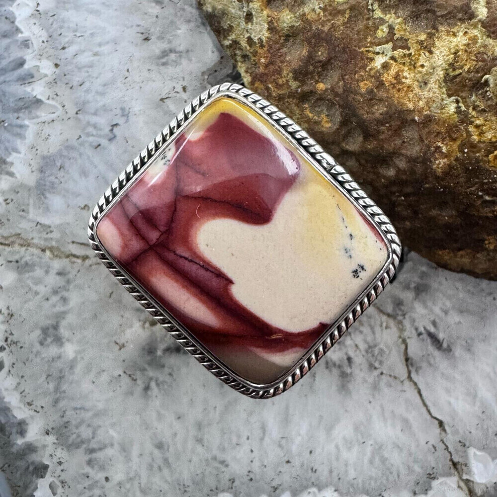 Sterling Southwestern Style Mookaite Jasper Decorated Bar Ring Sz 7.75 For Women